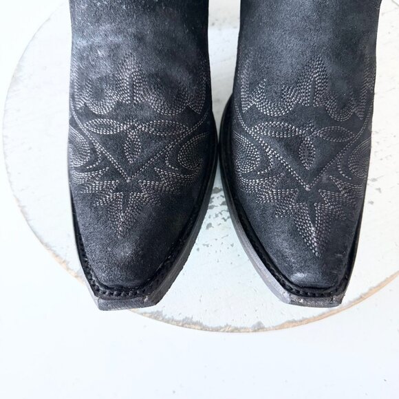 Lane LEXINGTON Womens Cowboy Bootie 8 Black Suede Western Cowgirl Short Boots - Picture 6 of 11